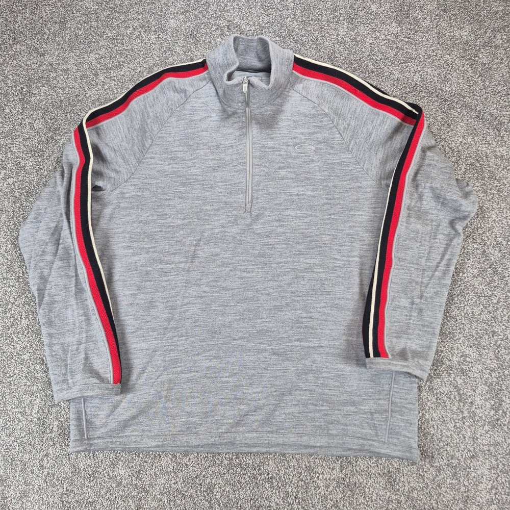 Icebreaker Merino Wool Sweater Mens XL Gray 1/4 Zip Pullover Racing Stripe